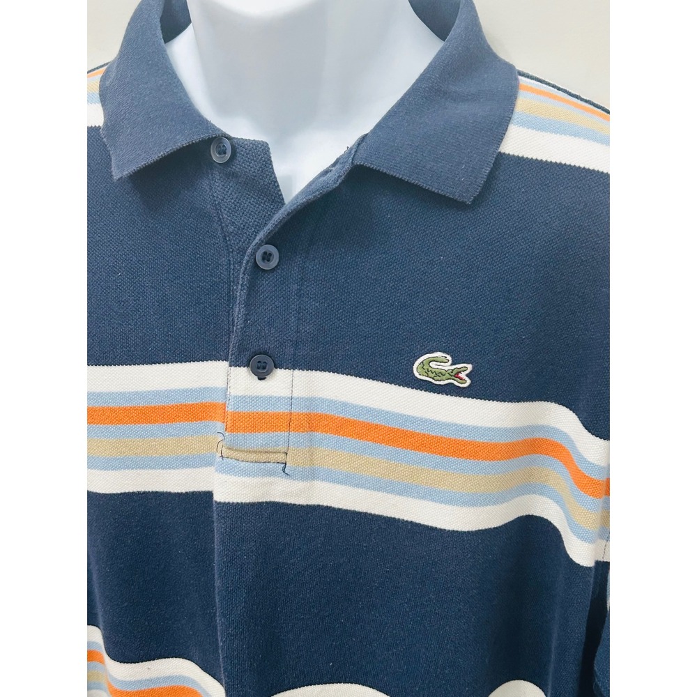Vintage Lacoste Striped Polo Shirt Navy Blue Orange Made in Peru Size 11 XXXL - Picture 2 of 4